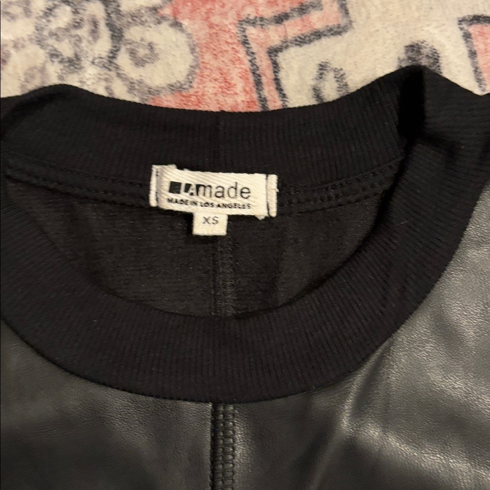 LA Made Black Faux Leather Crew Neck, Long Sleeve top. Size Small - Picture 5 of 8